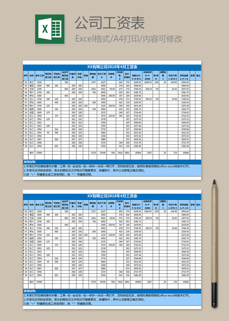 公司2019年4月工資表