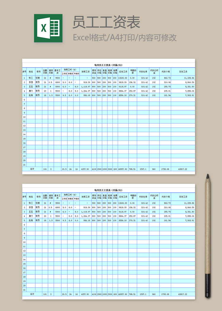 每月員工工資表