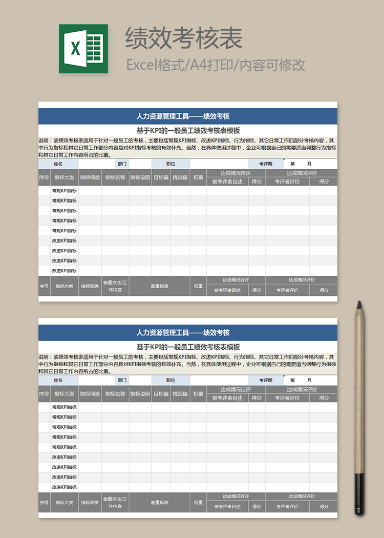 員工KPI績(jī)效考核表模板
