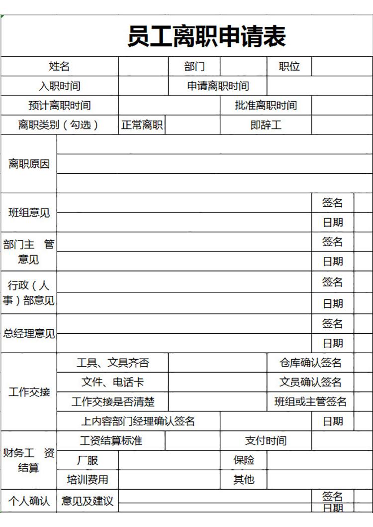 企業(yè)員工離職申請表-1