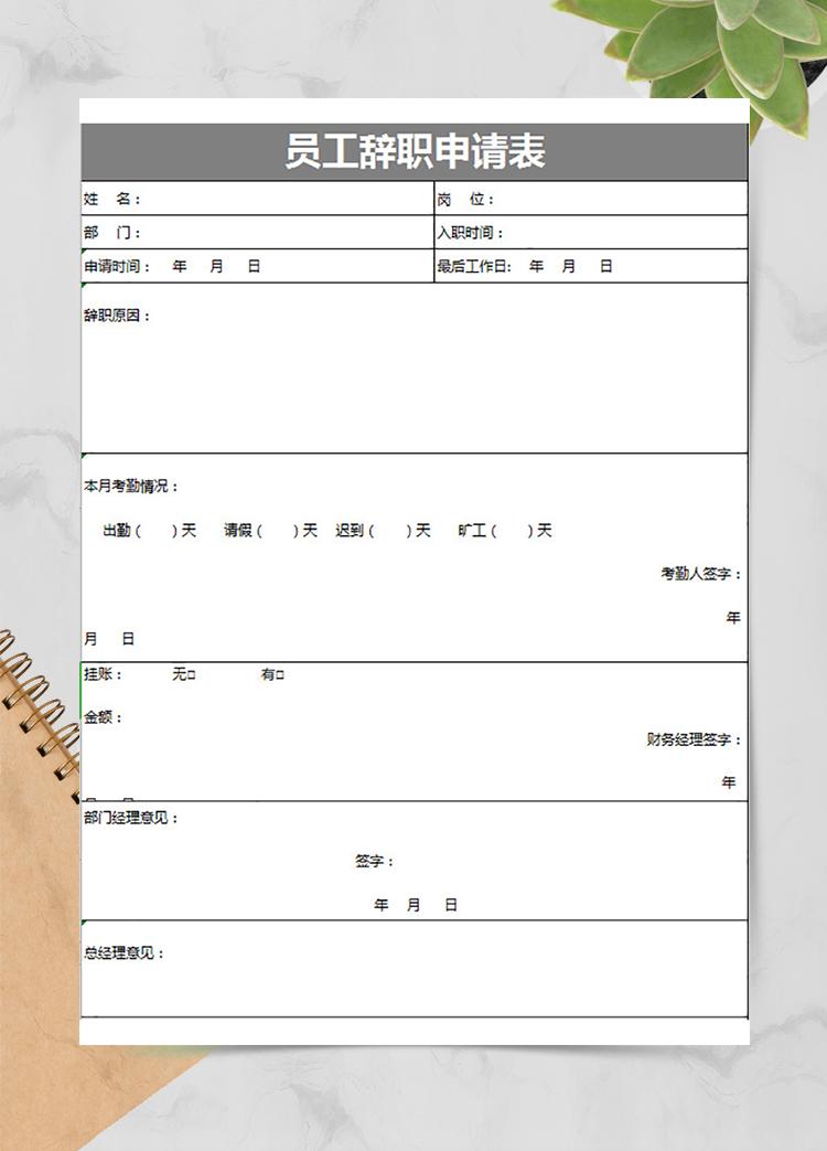 員工辭職申請及手續(xù)移交表