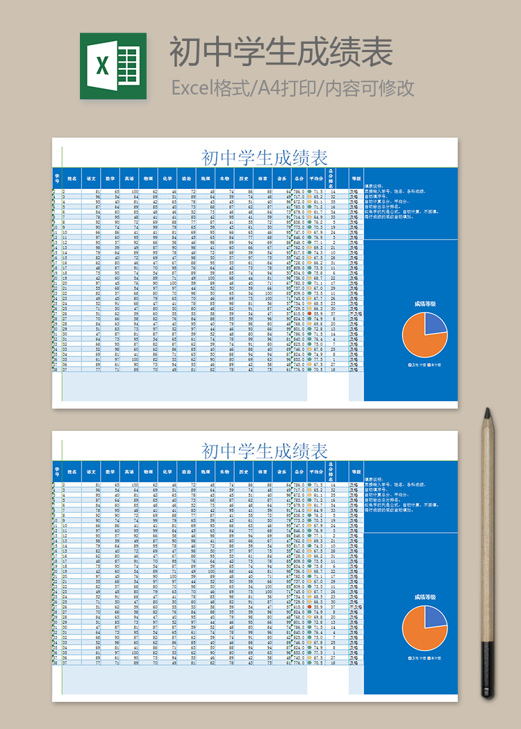初中學(xué)生成績(jī)表