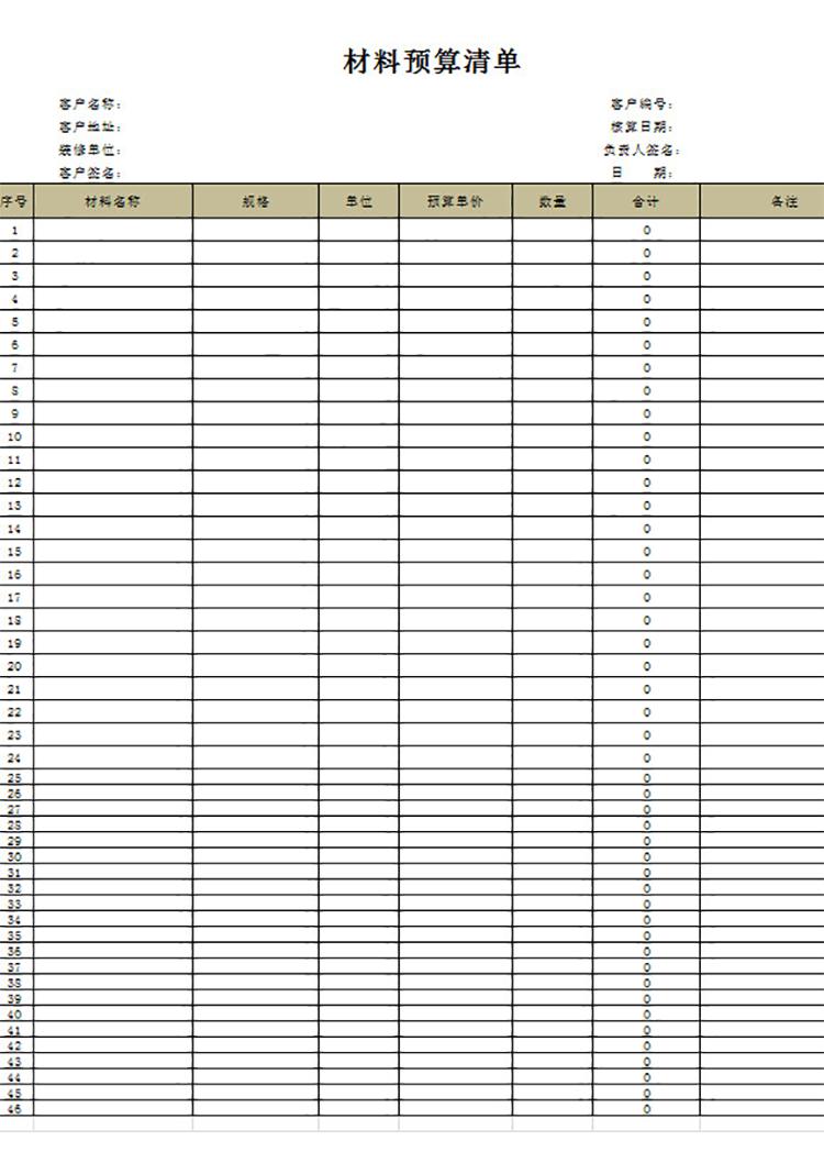 材料預(yù)算清單-1