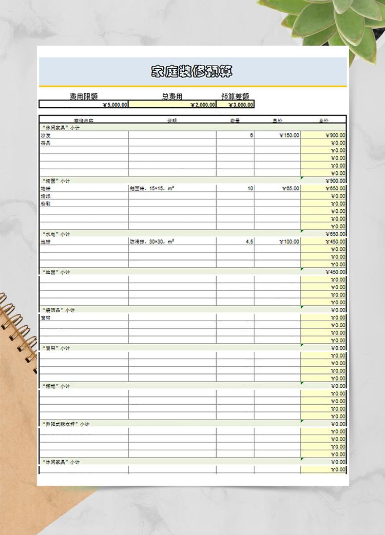 家庭裝修預算表