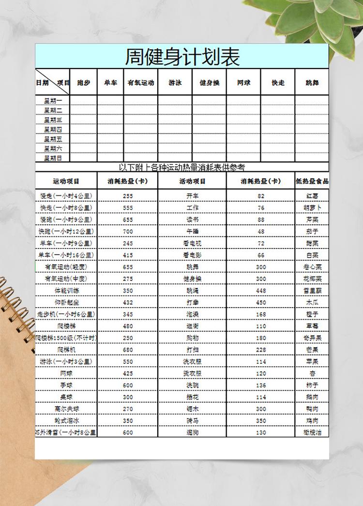 周健身計(jì)劃表