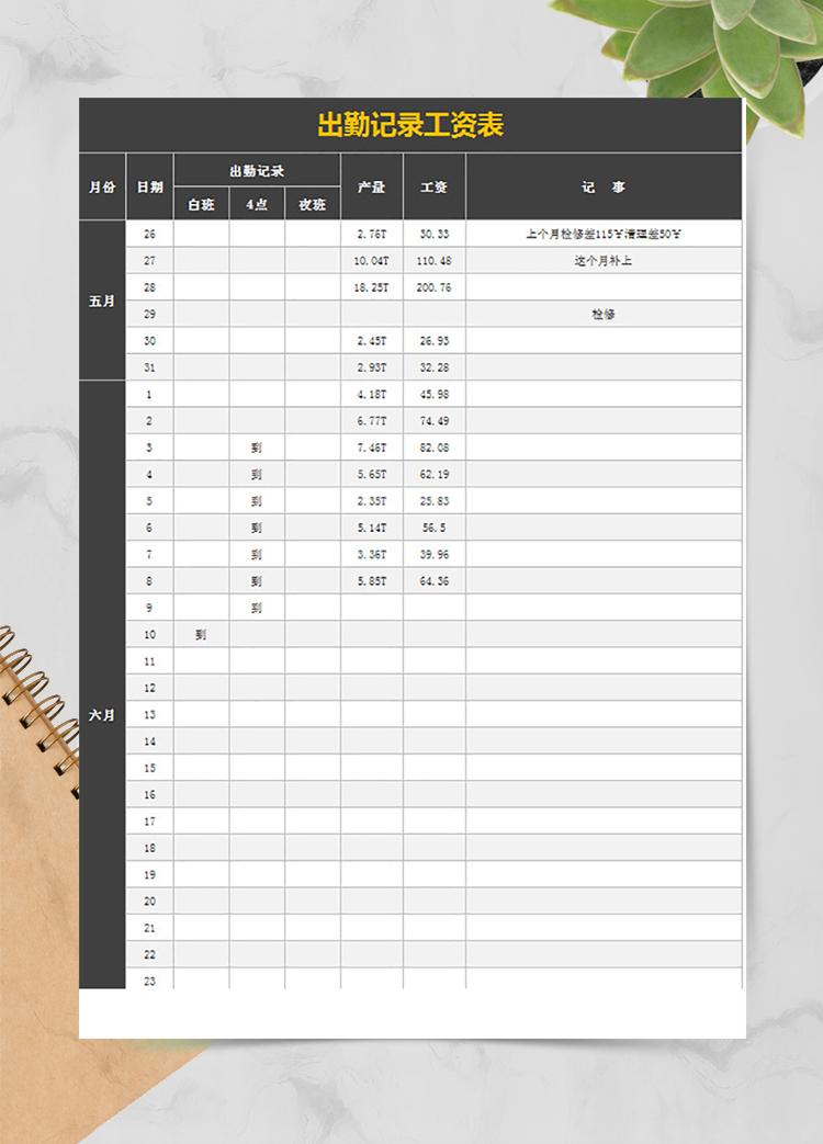 出勤記錄工資表