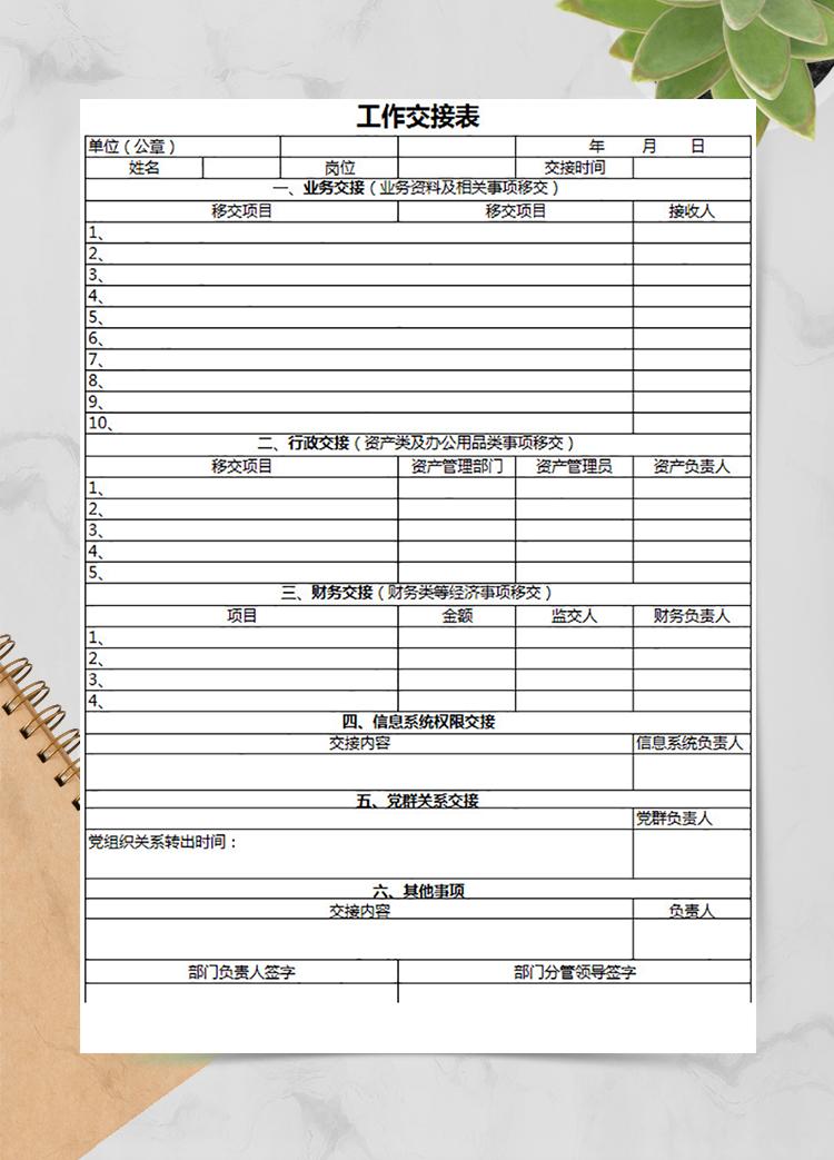 銷售部工作交接表