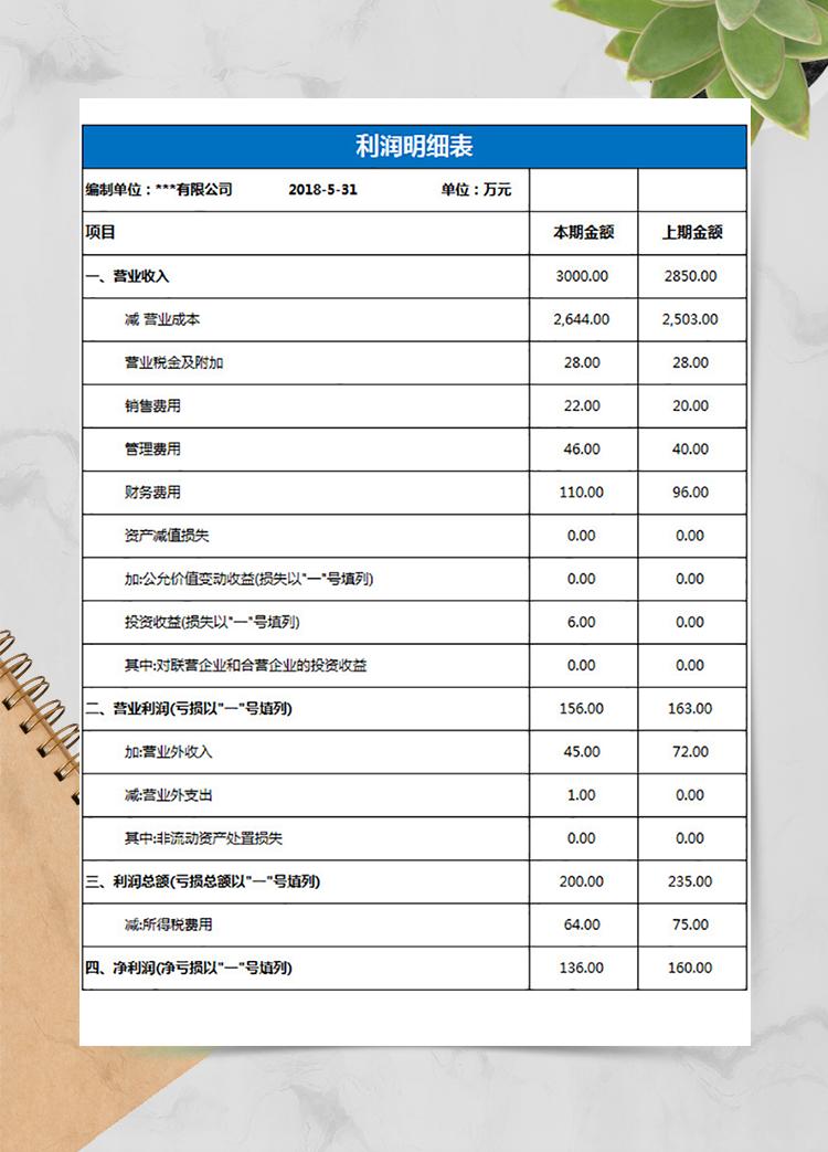 企業(yè)利潤(rùn)明細(xì)表