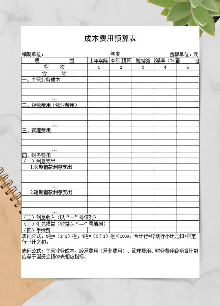 成本費(fèi)用預(yù)算表