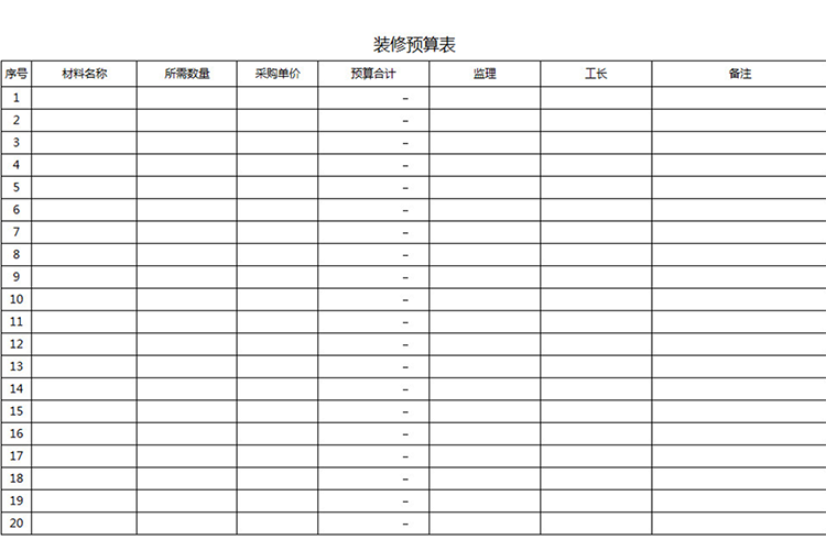 裝修預(yù)算表(自動計(jì)算)-1