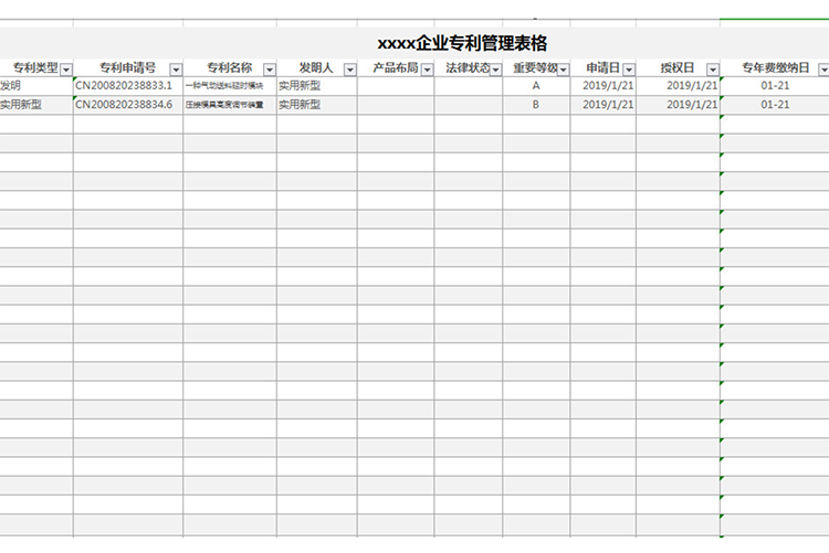 企業(yè)專利管理表格-1