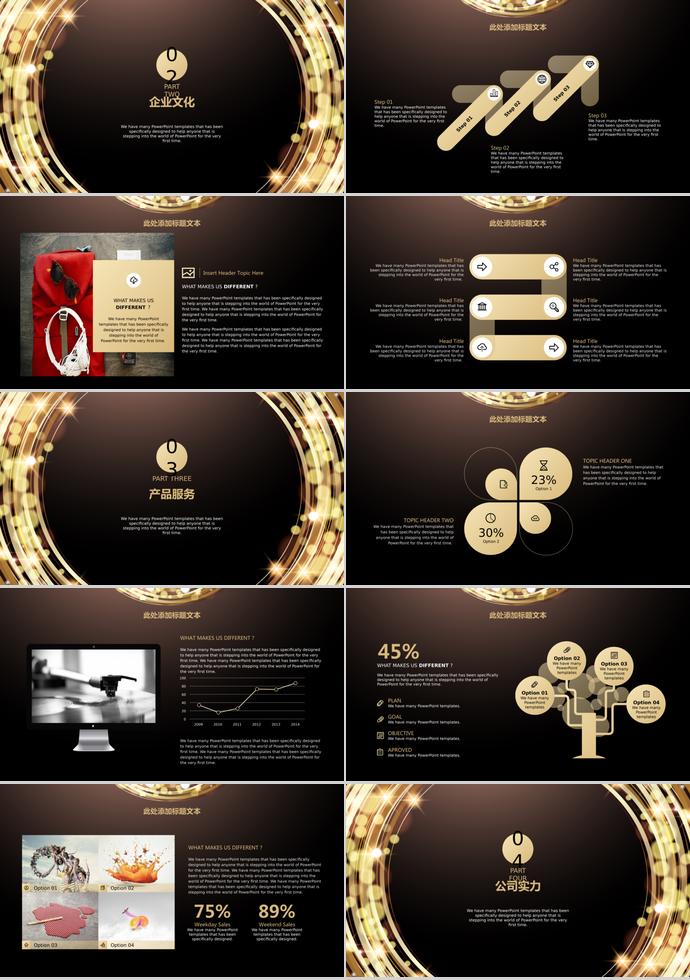 金色閃亮產(chǎn)品介紹PPT模板-1