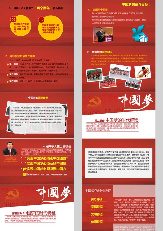 氣質(zhì)紅中國夢(mèng)學(xué)習(xí)ppt模板-1