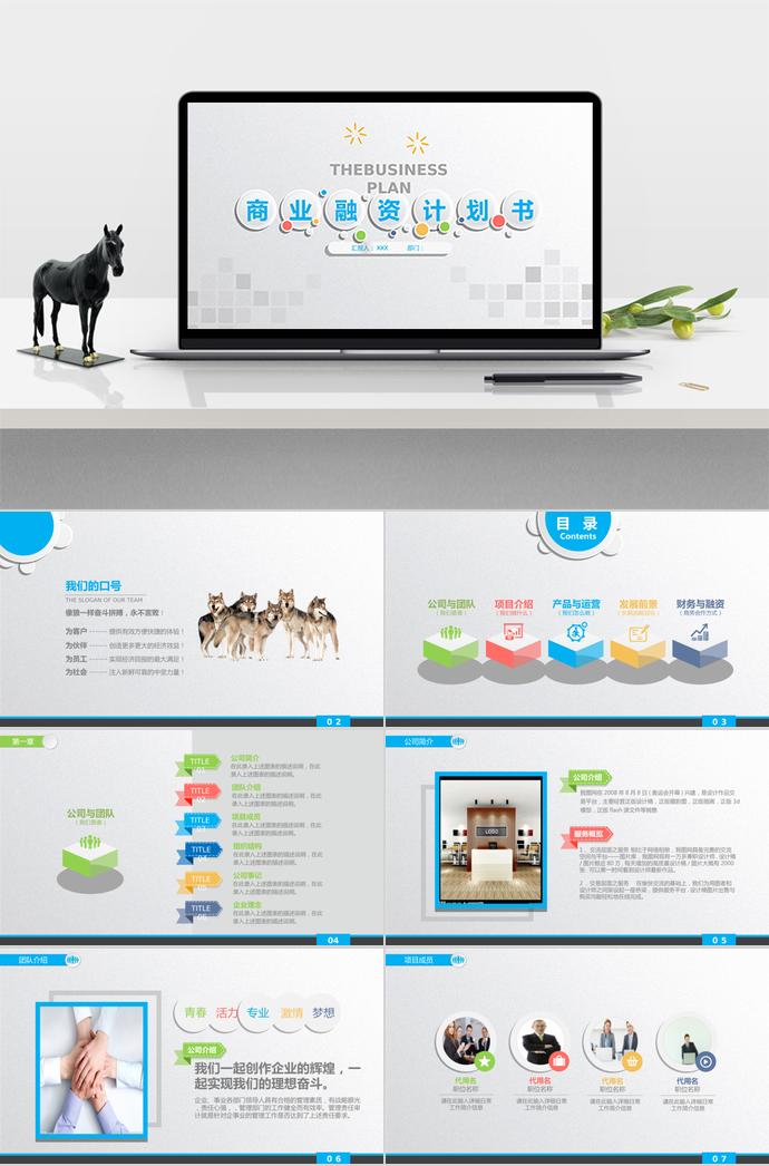 天藍清新風(fēng)商業(yè)項目融資計劃書PPT模板