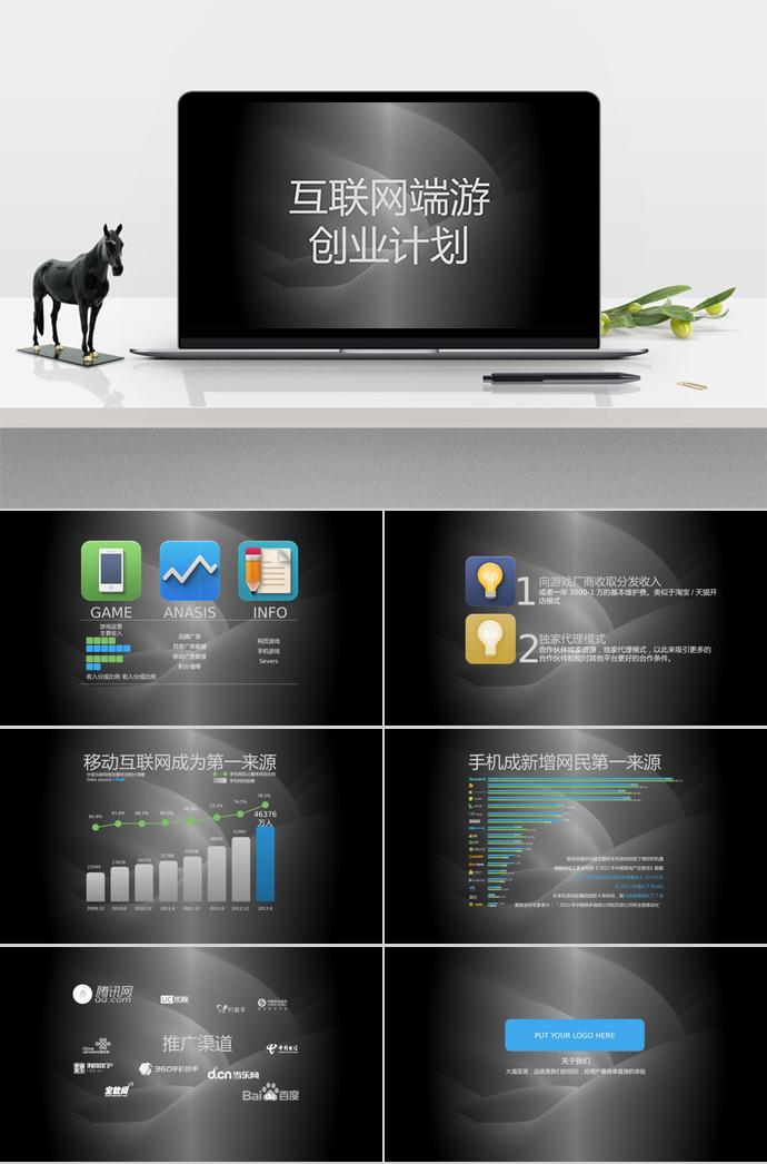 高端灰網(wǎng)絡(luò)游戲創(chuàng)業(yè)計(jì)劃書PPT模板