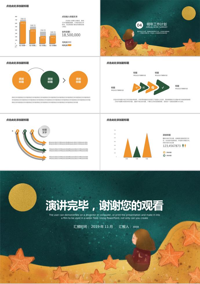 橙色星星可愛卡通教育課件PPT模板-2