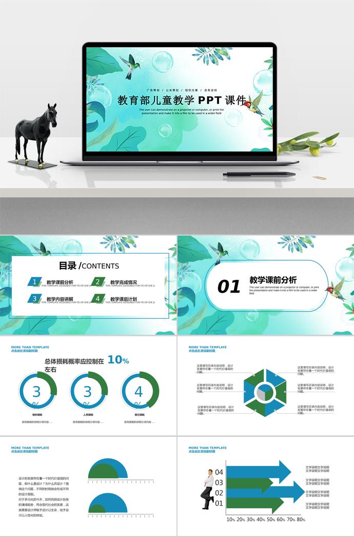 清新風教育兒童教學課件PPT模板