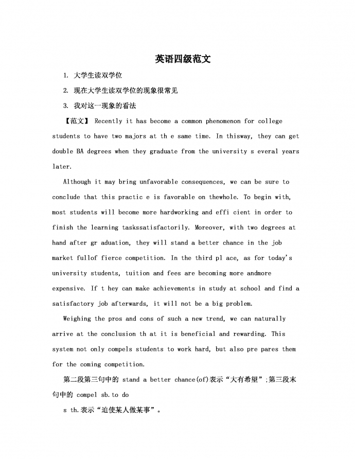 熱門(mén)精選英語(yǔ)四級(jí)范文