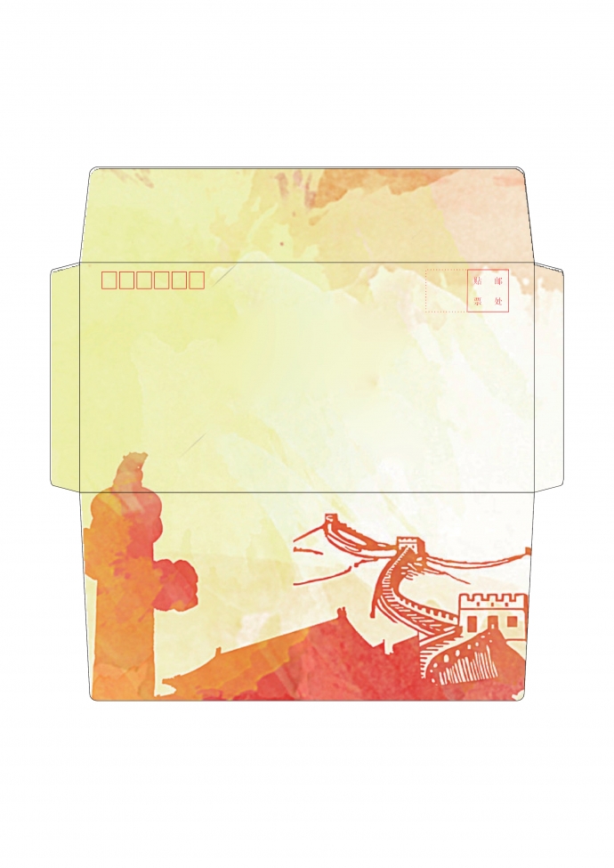 漸變色天安門長城信封