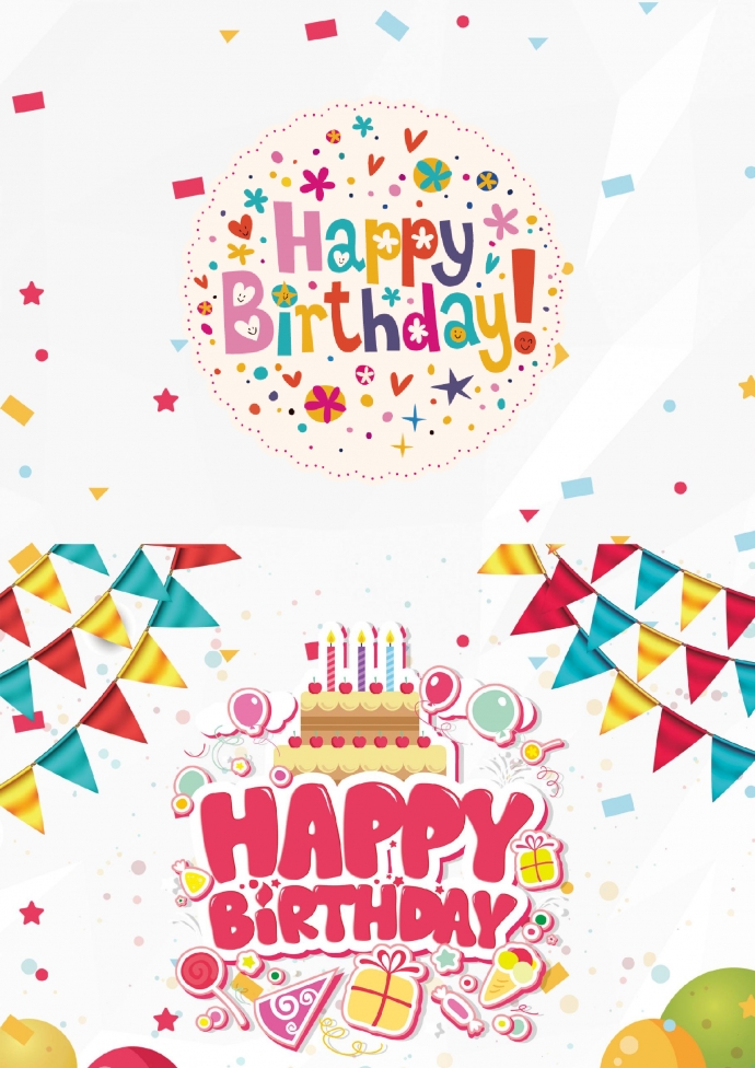 精美卡通風格生日蛋糕元素賀卡