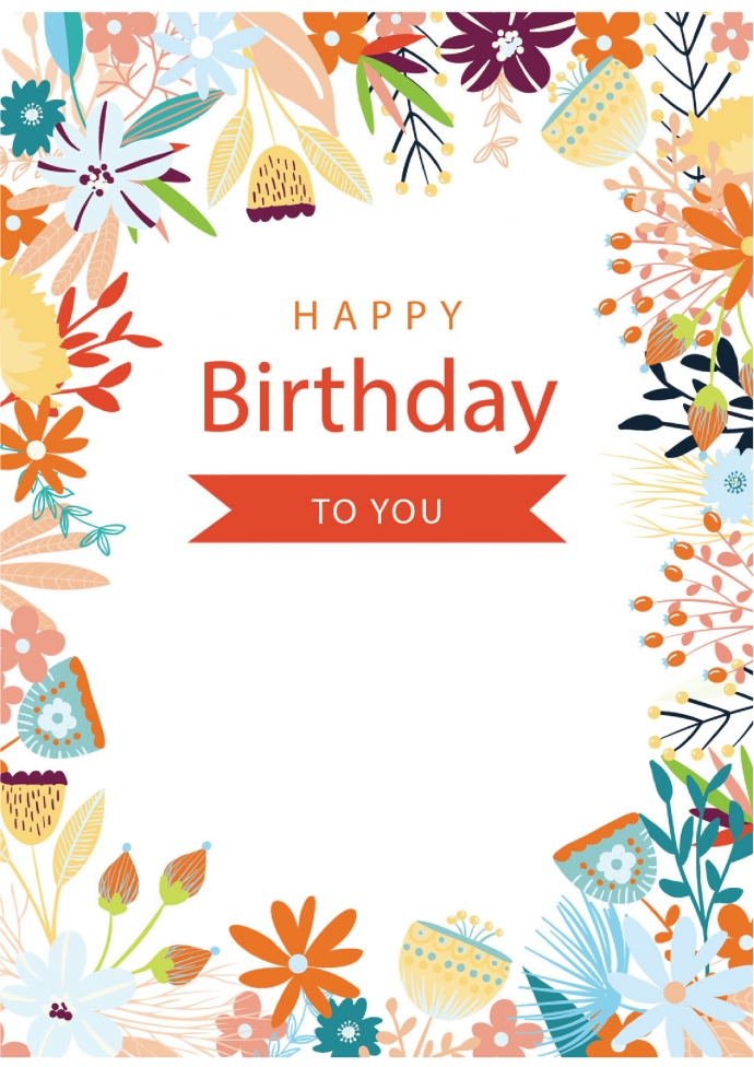 精美花草植物邊框生日賀卡