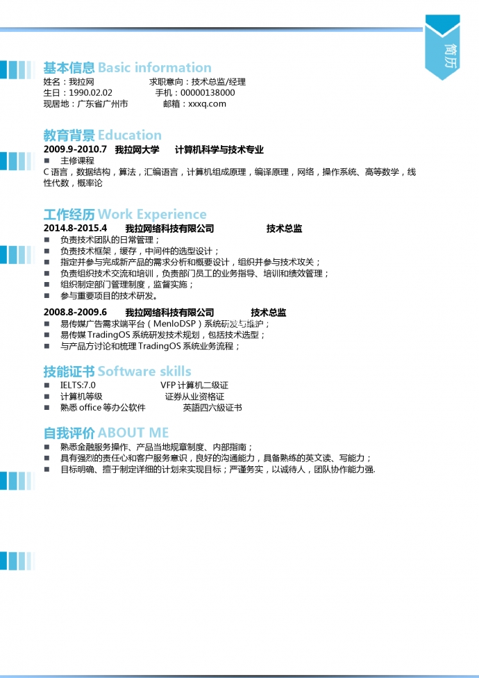 廣告?zhèn)髅郊夹g(shù)負(fù)責(zé)人簡(jiǎn)歷模板