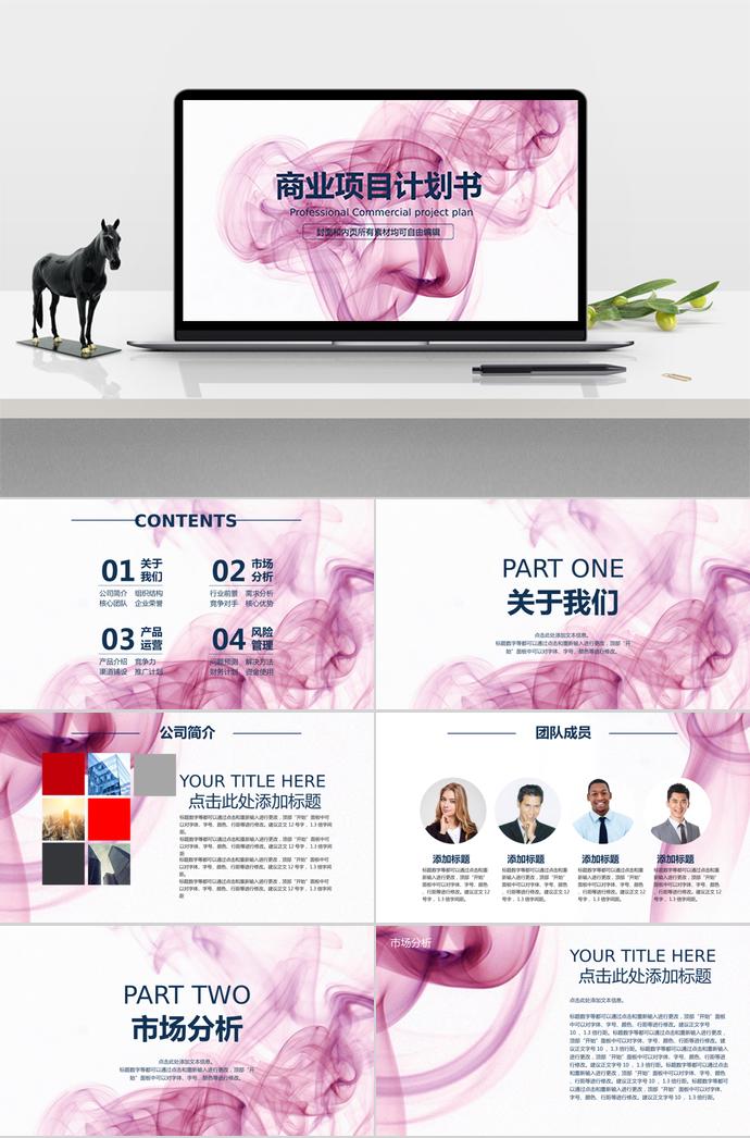 玫紅色創(chuàng)意線條商業(yè)項目計劃書