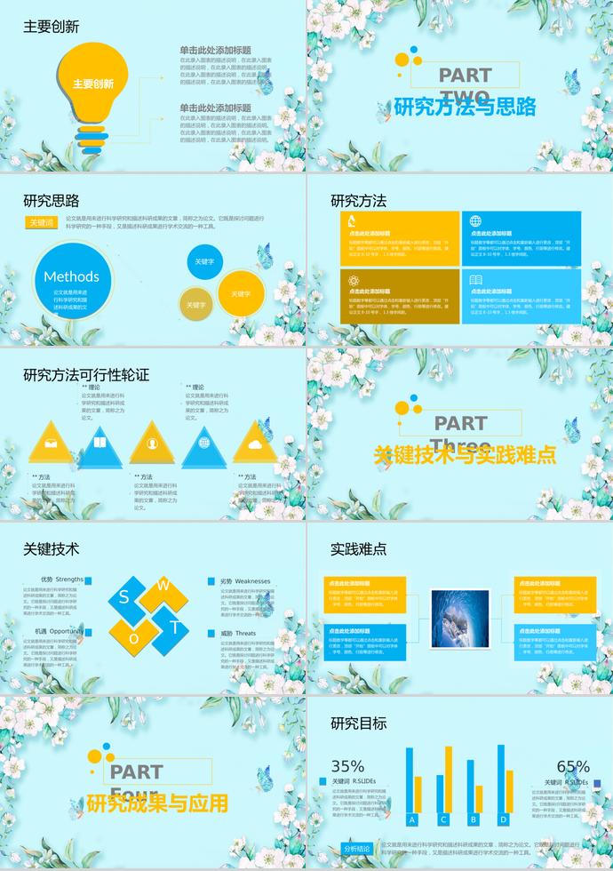靛青色花卉清新畢業(yè)論文答辯PPT-1