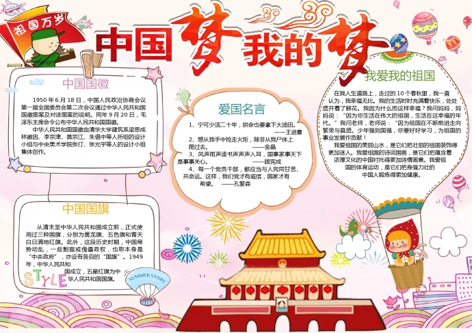 中國夢我的夢祖國萬歲手抄報