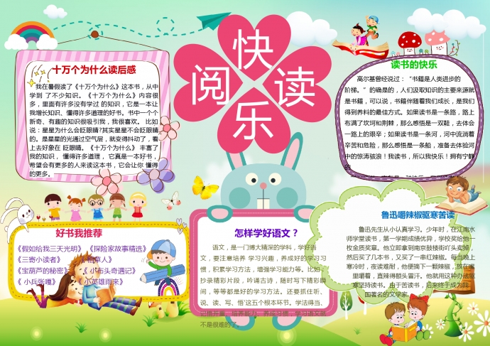 卡通快樂閱讀手抄報