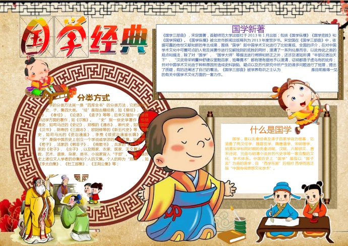 國學(xué)經(jīng)典卡通古裝小哥元素手抄報(bào)