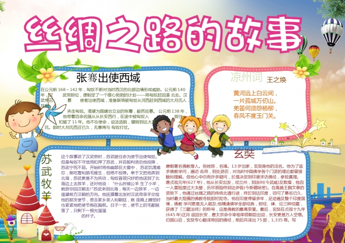 簡(jiǎn)約卡通絲綢之路的故事手抄報(bào)