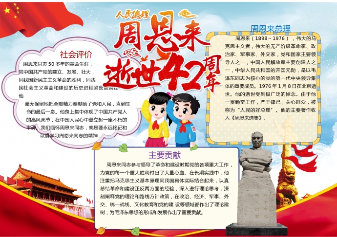 周恩來(lái)逝世40周年手抄報(bào)wps