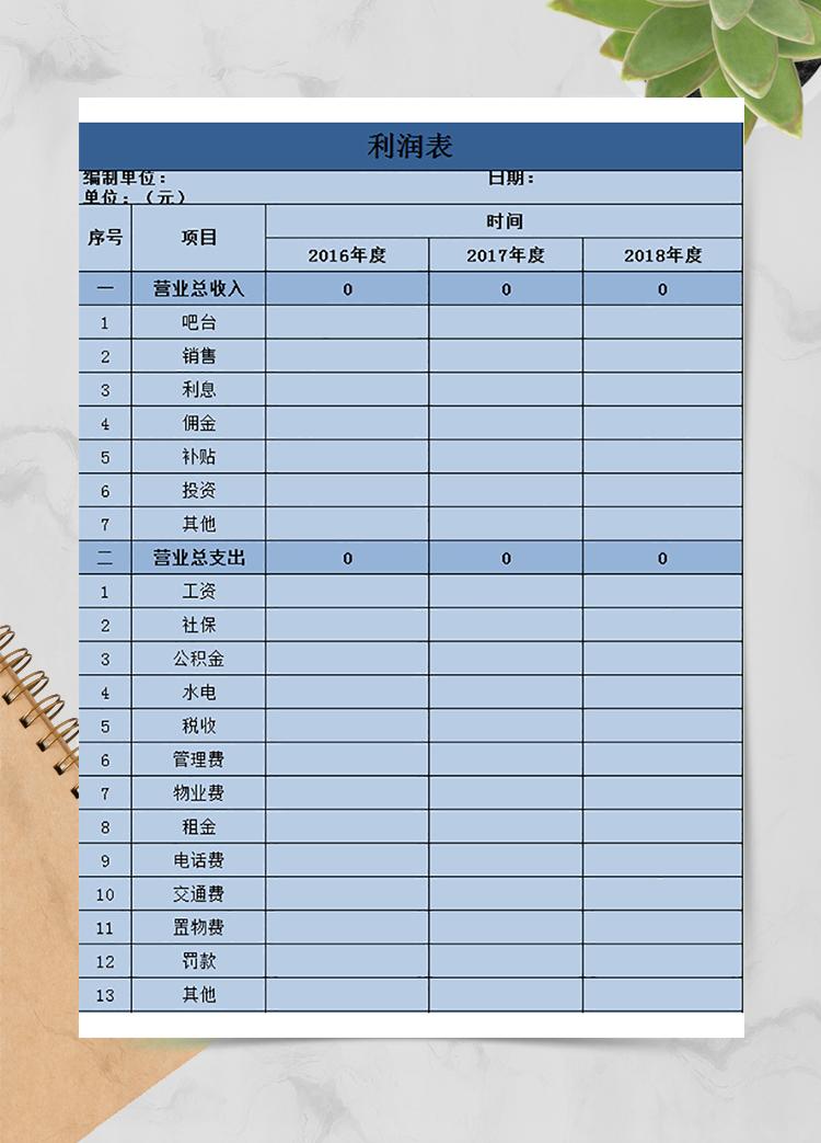 藍(lán)色公司利潤表