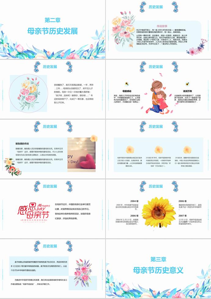 淡藍色花蕊風格母親節(jié)介紹ppt模板-1