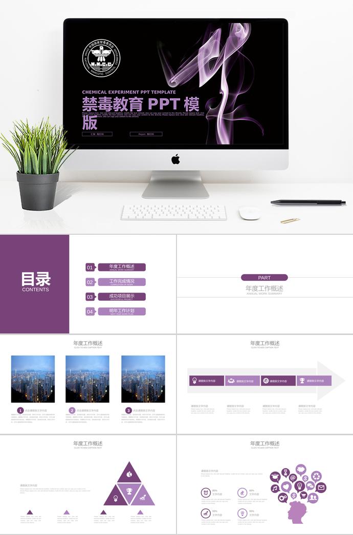 紫色系創(chuàng)意風(fēng)格國(guó)家禁毒委員會(huì)ppt模板