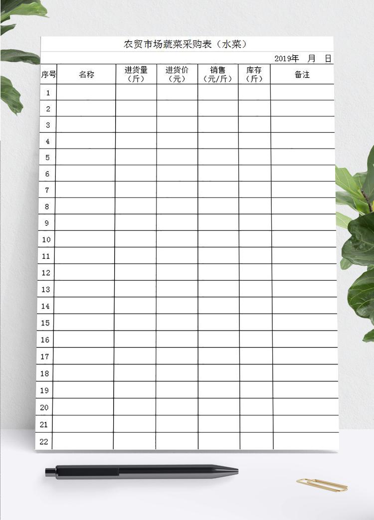 農(nóng)貿(mào)市場蔬菜采購表