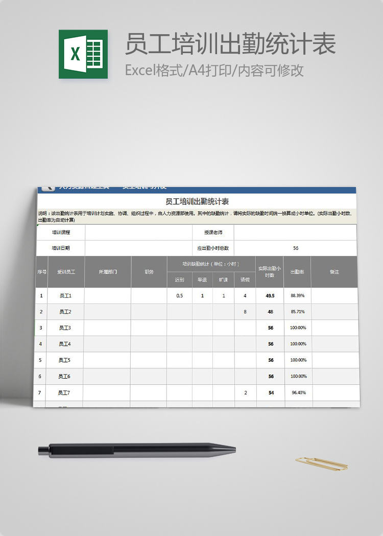 員工培訓(xùn)出勤統(tǒng)計(jì)表