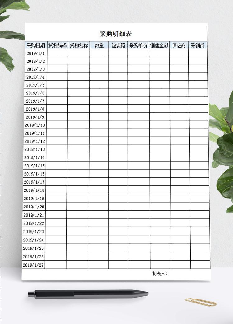 采購明細(xì)表模板