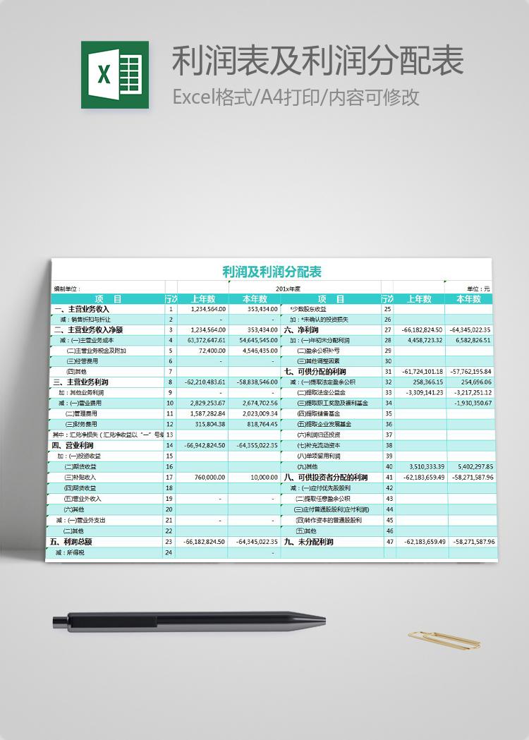 精致商務(wù)利潤表及利潤分配表模板
