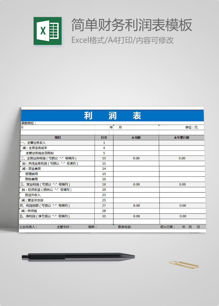 藍色簡單財務(wù)利潤表模板