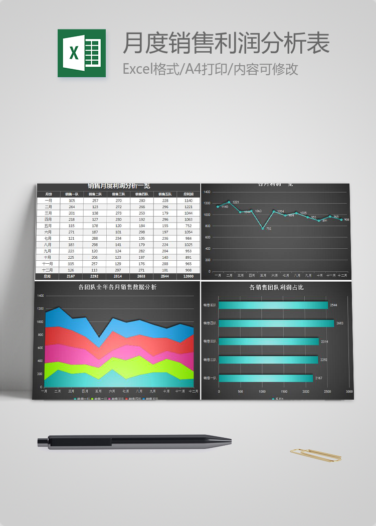 立體風(fēng)月度銷售利潤(rùn)分析圖表