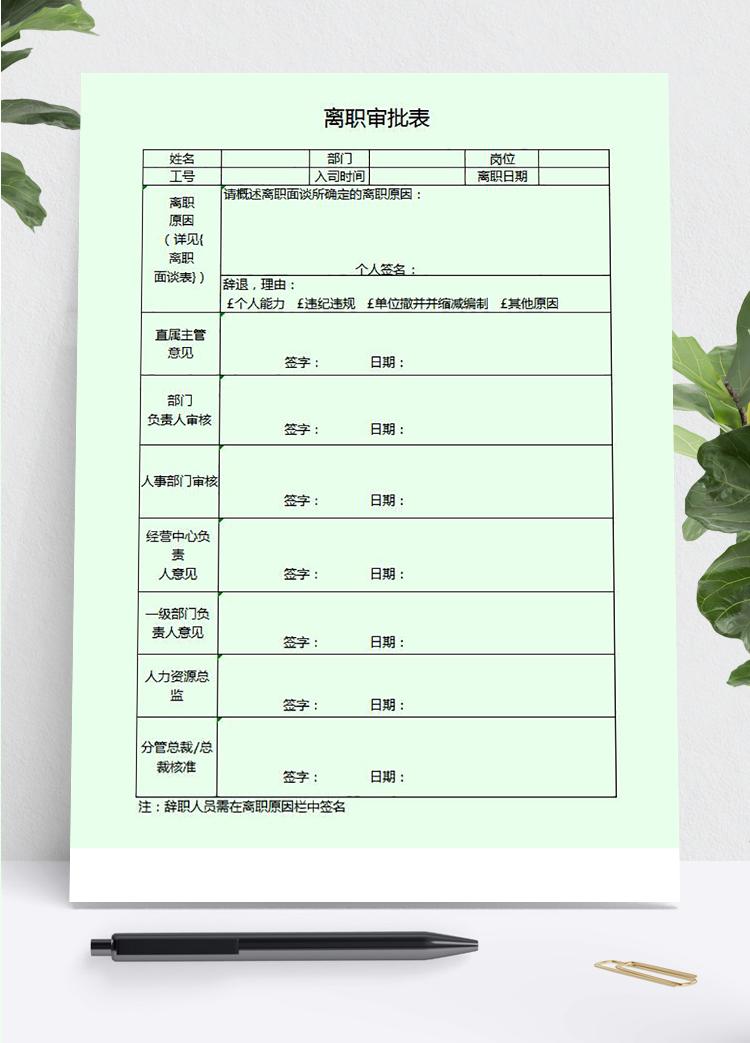 企業(yè)職員離職審批單管理模板e(cuò)xcel