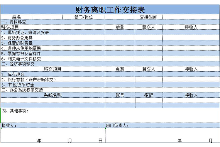 財(cái)務(wù)離職工作交接表-1