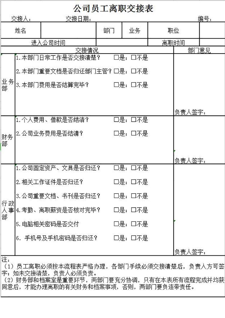 公司員工離職交接明細表-1