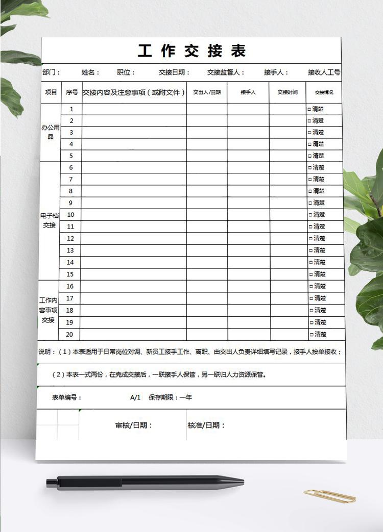 離職工作交接空白表格