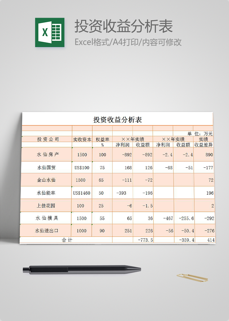 粉色投資收益分析表