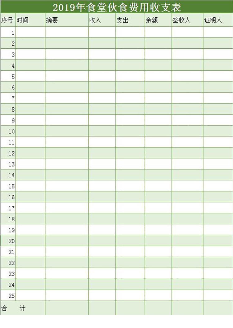 綠色風(fēng)格食堂伙食費(fèi)用收支表-1