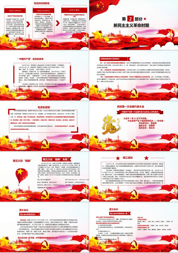 金色五角星建黨98周年黨的光輝歷史PPT模板-1