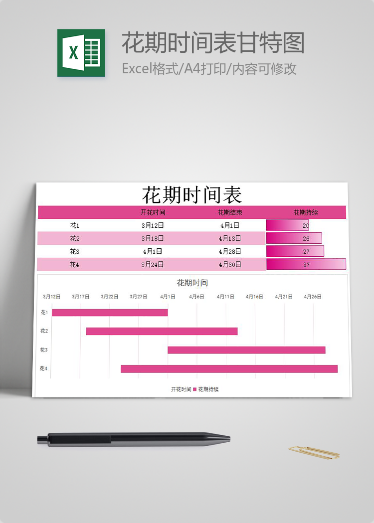 紫羅蘭紅色系花期時(shí)間表甘特圖模板